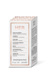 HER SUBLIME GOLD SERUM<br data-mce-fragment="1">Hyaluronic Acid + Vitamin C + Aloe Vera<br> Ácido Hialurónico + Vitamina C + Aloe Vera