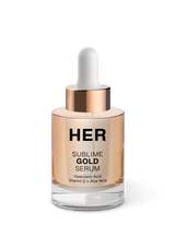 HER SUBLIME GOLD SERUM<br data-mce-fragment="1">Hyaluronic Acid + Vitamin C + Aloe Vera<br> Ácido Hialurónico + Vitamina C + Aloe Vera